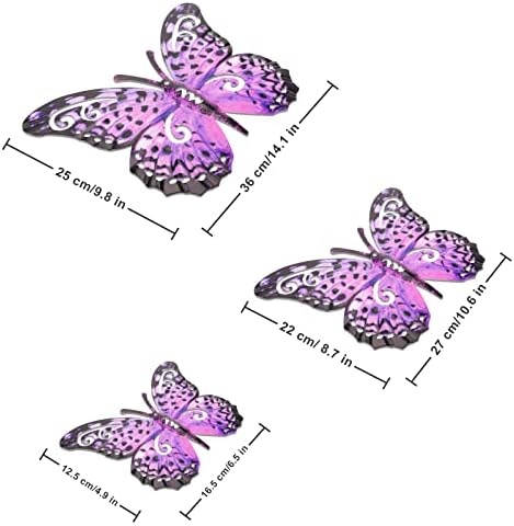 icyant 3 Pieces Large Metal Butterflies Wall Decor 3D Butterfly Garden Ornament Outdoor Home Art Decorations Hanging Purple Butterflies Metal Outside for Living Room Garden Fences Yard Sheds