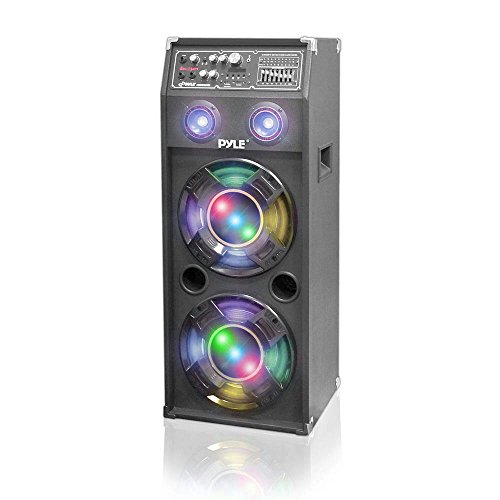 Portable Active PA Speaker System - 1000 Watt High Powered 2 Way Disco Jam Outdoor Indoor Sound Speaker with USB SD MP3 FM Radio AUX RCA LED DJ Lights Handle 35mm Stand Mount - Pyle Pro PSUFM1045A
