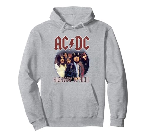 Official AC/DC Rock Music Highway To Hell Circle Band Logo Pullover Hoodie, Adult Unisex, Heather Grey, Large