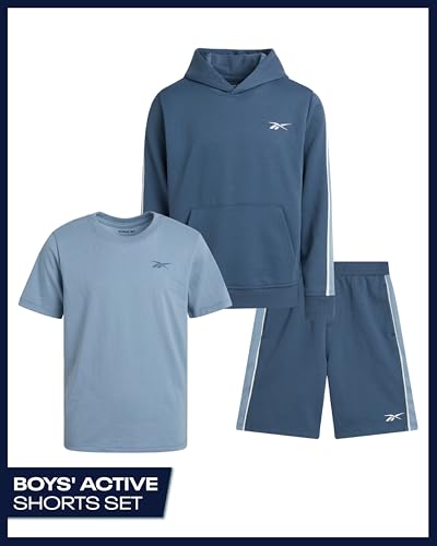 Reebok Boys' Active Shorts Set - 3 Piece Performance Mesh Hoodie Sweatshirt, Gym Shorts, and T-Shirt - Activewear Set (8-12)2