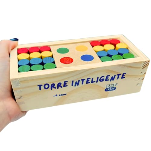 Jogo Torre Inteligente em Madeira Brinquedo Educativo Premium com Estojo e Pinos Coloridos Super Div