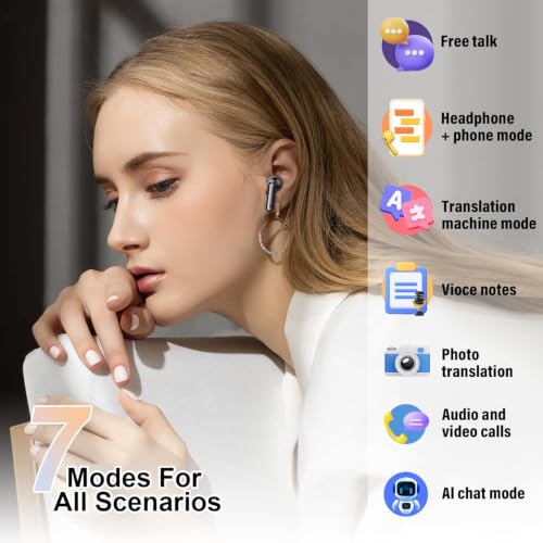 Image of VEKJ Ai Translation Earbuds Real Time No Subscription, 164 Languages Translator Earbuds with 6 Translation Modes, Audio and Video Calls Translator Headphones, Carbon Black