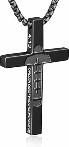 Football Game Day Cross Necklace for Boys Men, Cross with Bible Verse Stainless Steel Pendant Chain First Communion Confirmation Jewelry Christian Religious Christmas Sports Jewelry Gifts for Son Teens Team