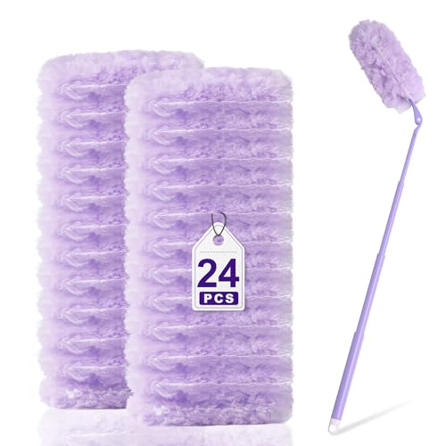 Image of JOYMOOP Scented Telescopic Duster kit, 3FT Extendable Handle (Purple) + 24 Purple Refills for Swiffer Feather Duster,Easy Cleaning for Ceilings, Ceiling Fans, Blinds, Vents & Shelves