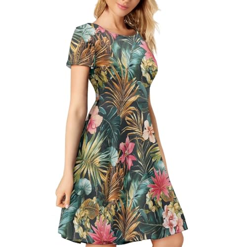 Image of AFPANQZ Womens Casual Summer Lightweight Vintage Dress Short Sleeve Midi Dress Knee-Long Luxury Formal Dress