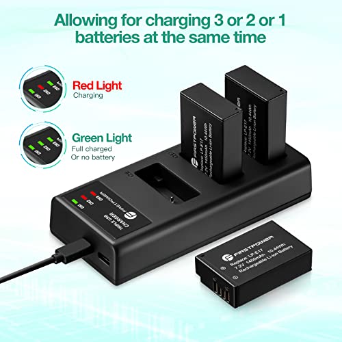 FirstPower LP-E17 Battery and Triple Slot Charger for Canon EOS R8, R10, R50, EOS RP, Rebel T8i, T7i, T6i, T6s, SL2, SL3, EOS M3, M5, M6, 77D, 200D, 750D, 760D, 800D, 8000D Camera - Image 4