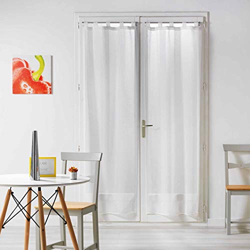 Douceur d'Intérieur, Paire Droite à Passants (2 x 70 x 200 cm) Salina Blanc, Voile Sablé