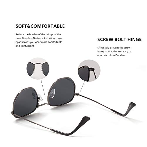 Image of Hipster Hexagonal Polarized Sunglasses Men Women Geometric Square Small Vintage Metal Frame Retro Shade Glasses