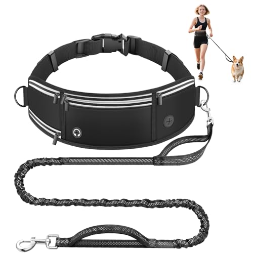 PETCOOZ Hands Free Dog Leash with Waist Belt & Zipper Pouch, Heavy Duty Waist Leash for Running...