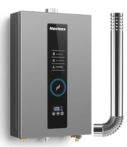 Tankless Water Heater, Novieex On Demand Water Heater Natural Gas, Up to 4.3 GPM, 100,000 BTU Instant Hot Water Heater with LED Display, Indoor Installation, 2-4 Point Use for Family Bathroom Kitchen