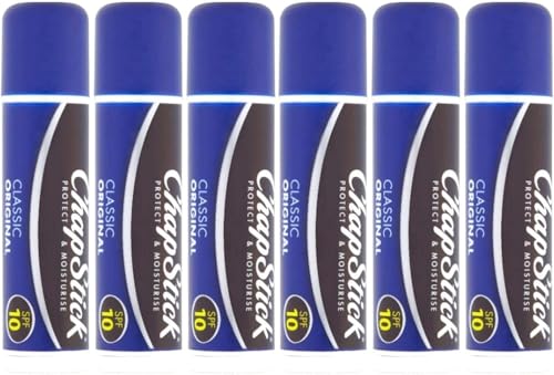 6 X ChapStick Classic Original Lip Balm SPF 10 Long-Lasting Moisturisation Protects Lips from Dryness and Sun Damage 4g Stick - ALDBURY GOODS