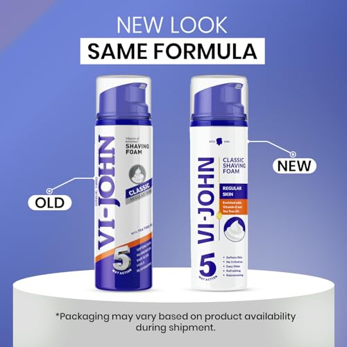 Image of VI - JOHN Shaving Foam For Men,Classic Regular Shaving Foam With Goodness Of Nature,Tea Tree Oil,Vitamin E Enriched And Anti- Bacterial Formula(200Gm- Pack Of 1)