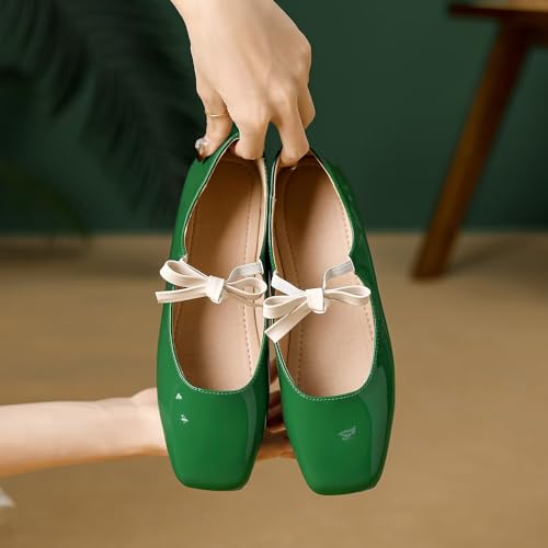 Hee grand Sweet Bow Mary Jane Flats for Women Square Toe Ankle Strap Ballet Flats Comfortable Low Heel Glittery Rhinestone Dress Shoes2