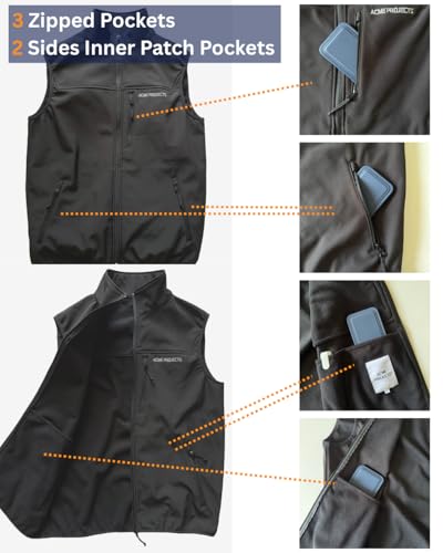 Acme Projects Men's Lightweight Classic Softshell Vest Windproof Sleeveless Jacket Travel Hiking Running Golf3