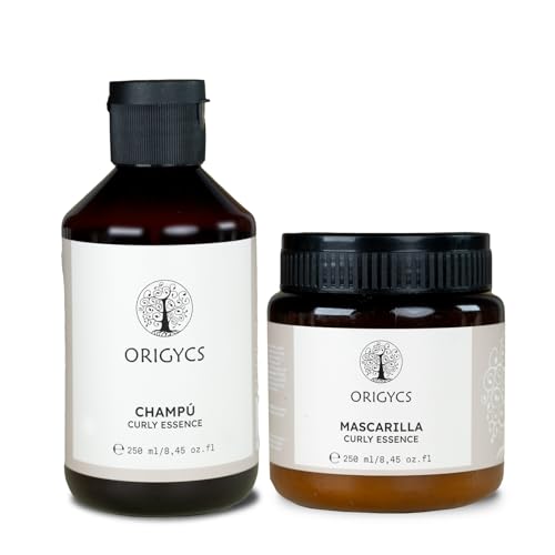 Origycs Pack Champú y Mascarilla Curly Essence 250ml – Define, Hidrata y Revitaliza el Rizo | Con Uva, Lino, Coco, Aloe Vera y Arroz | Método Curly, Vegano y +95% Ingredientes Naturales