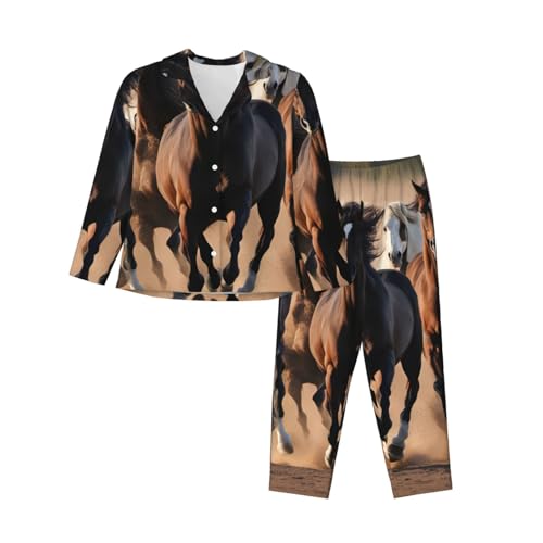 Ensemble pyjama femme chevaux de course vêtement de nuit manches longues aux finitions premium