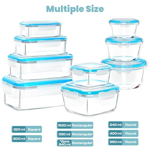 Miniatura 3 de Kichly - Recipientes De Vidrio Para Alimentos - Paquete De 9 Recipientes Herméticos Para Alimentos Con Tapas Transparentes - Aptos Para Lavavajillas Y Microondas, Sin Bpa