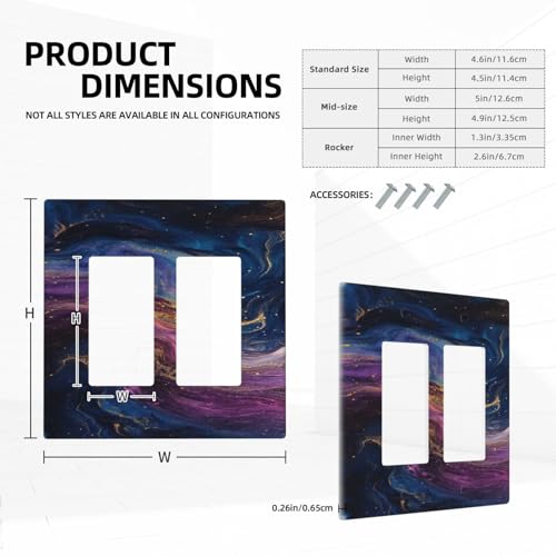 Decorative Outlet Covers Abstract Purple Blue Gold Marble Texture 2 Gang Wall Plate Double Rocker Two Switch Wall Cover Plate Light Switch Cover Plate Faceplate for Bedroom Decor
