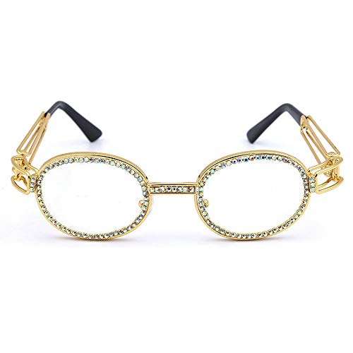 mincl/Oval Metal Frame Diamond UV400 punk style Sunglasses2