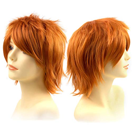 Modernfairy Anime Halloween Wig Dark Orange for Cosplay Party, Synthetic Layered Short Hair Wigs with Bangs, Pastel Wigs for Women Men