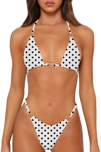Image of MIKETAI Sexy Bikinis for Women 2 Piece Bikini Spaghetti Strap Swimsuits Solid Color Bathing Swimwear Triangle Bathing Suit