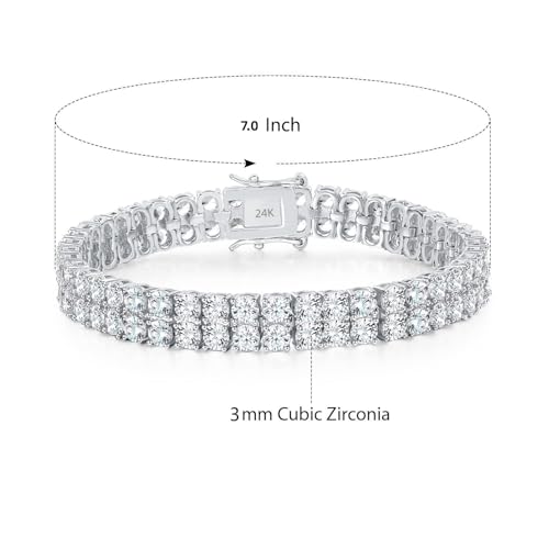Women's Moissanite bracelet, double row tennis diamond bracelet, 24K white gold Moissanite bracelet2