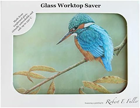 Kingfisher, Premium Chopping Board Worktop Saver Glass with Kingfisher Garden Bird by British Wildlife Artist Robert E Fuller Kitchen Gift 40x30 cm Glass Kitchenware, Home.
