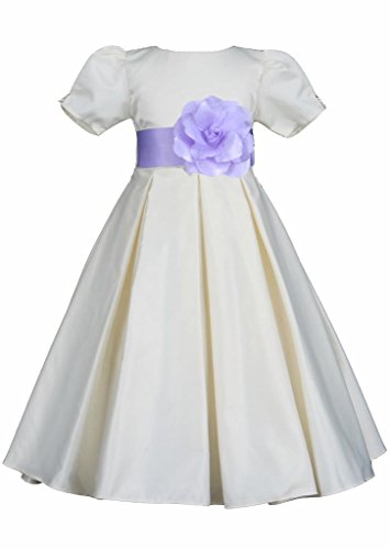 Pink Promise Ivory Wedding Pleated Formal Satin Short-Sleeve Flower Girl Dress2