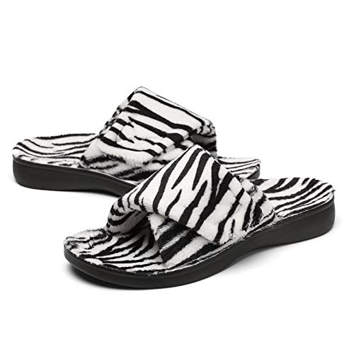 Image of SOLLBEAM Women's Plantar Fasciitis Fuzzy House Orthopedic Adjustable Slippers With Arch Support Orthotic Heel Cup Sandals For Ladies