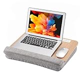 BUYIFY Portable Foldable Laptop Desk for Bed and Couch, Adjustable Lap Desk with Cup Holder and Phone Holder, Ideal for Working, Reading, Writing, and Breakfast -Light Brown Woodgrain