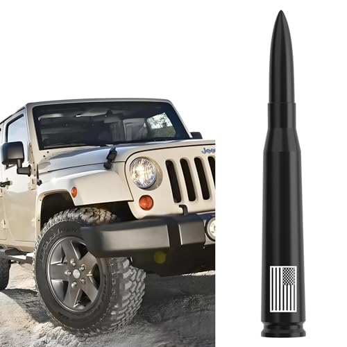 Engirette American Flag Car Truck Bullet Antenna Replacement - Anti-Theft Design for Jeep Wrangler Gladiator JL JK JT Rubicon Sahara Unlimited Sport 4xe Willys Mojave 2007-2025 (Black)
