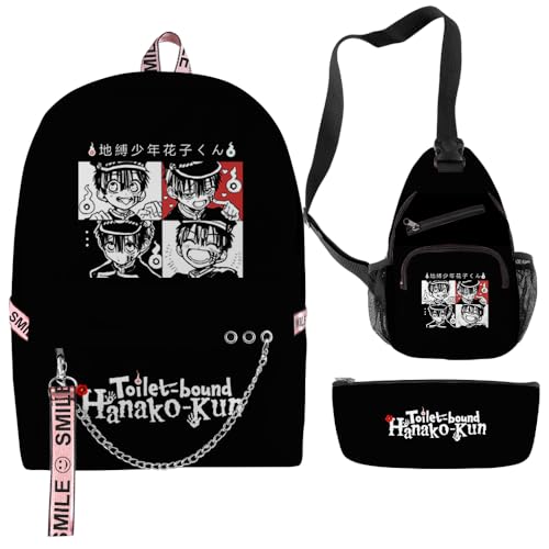 Toilet Bound Hanako Kun Anime Merch Backpack Three-piece Sets Casual Fashion Bags Travel Daypacks (Chain backpack Suit)