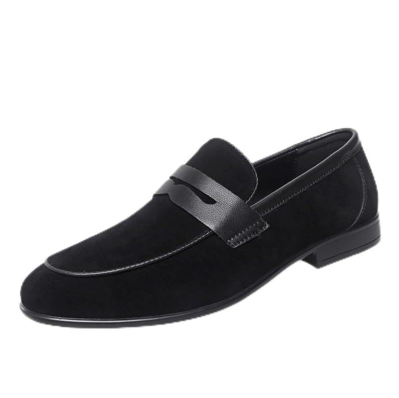 Men's Loafers Round Toe Suede Vamp Apron Toe Penny Loafers Lightweight Flat Heel Anti-Slip Fashion Slip-ons