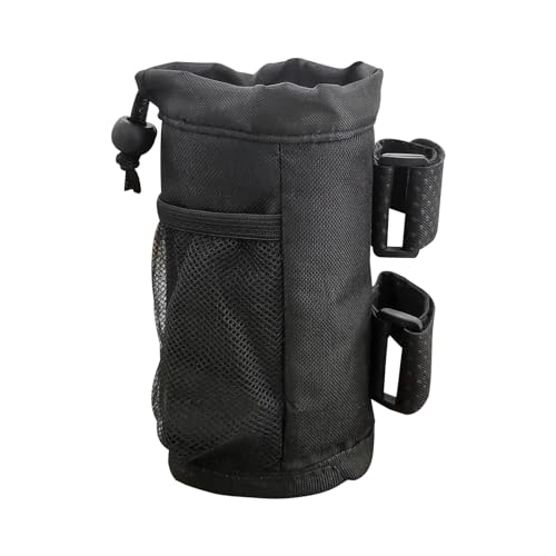 Augeny Bike Cup Holder, Oxford Water Bottle Holder with Mesh Pocket and Cord Lock, Cycling Water Bottle Drink Organizer, Universal Handlebar Accessories for Boat, Scooter, Wheelchair (Black)