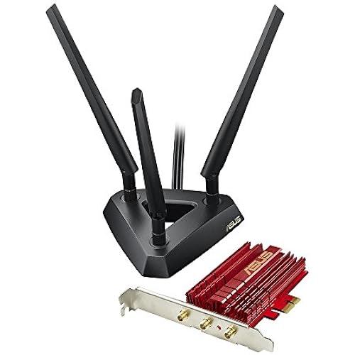 ASUS PCE-AC68 Dual-Band 3x3 AC1900 WiFi PCIe Adapter with Heat Sink and External Magnetic Antenna Base Allows Flexible Antenna Placement to Maximize Coverage