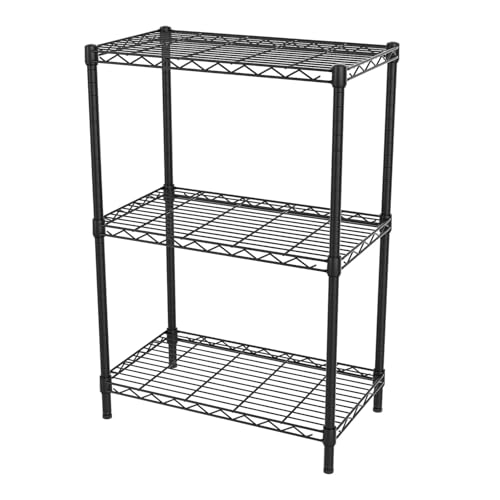 Image of Premium Heavy-Duty 3-Tier Black Metal Wire Storage Rack Shelf Organizer | Adjustable Multipurpose Freestanding Shelving Unit for Home, Office, Kitchen | Size 10 inch D x 24 inch W x 24 inch H Inch