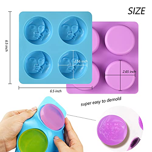 Sun & Moon Silicone Soap Molds, 4 Cavity Crescent Moon Face Silicone Soap Mold For Homemade Lotion Bar, Bath Bombs, Polymer Clay, Diy Candle Resin Making #TOP3