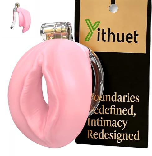 Male Pink Sissy Chastity Cage with a Soft Realistic Vagina - Yithuet Cobra Vulva Soft TPE Material Chastity Device Breathable Flat Cock Cage Invisible Anti Erection BDSM Slave Training