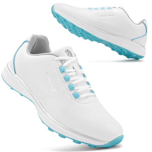 Ifrich Women Spikeless Golf Shoes Professional Golf Sneakers Ladies Golf Training Walking Shoes Spikeless Golf Footwears, White Blue, 8 Wide