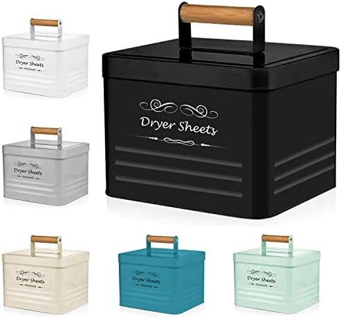 ELITAPRO Dryer Sheets Holder Modern Farmhouse Dryer Sheet Dispenser Container, Metal Dryer Sheet Box, Farmhouse Decor with Lid, Lint Bin for Laundry room, Storage Box, laundry room decoration, Black