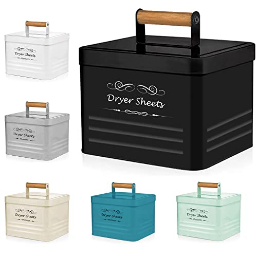 Elitapro Dryer Sheets Holder Modern Farmhouse Dryer Sheet Dispenser Container, Metal Dryer Sheet Box, Farmhouse Decor With Lid, Lint Bin For Laundry Room, Storage Box, Laundry Room Decoration, Black #TOP13