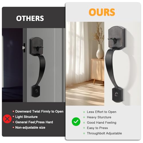 Image of Probrico Oil Rubbed Bronze Lower Half Front Entry Handleset, Heavy Duty Entry Door Handle with Interior Reversible Handed Lever, Lock Grip Handle with Wave Lever Keyless Door Locks, 1Pack