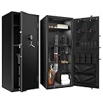 Large Rifle Safe, 30 Gun Safe for Rifle and Shotgun/Rifle Pistol Rack/Storage Pocket/Removable Shelf/Silent Mode/External Battery/LED/Key,180° Open Door Panel Organizer Gun Cabinet Safe Unassembled