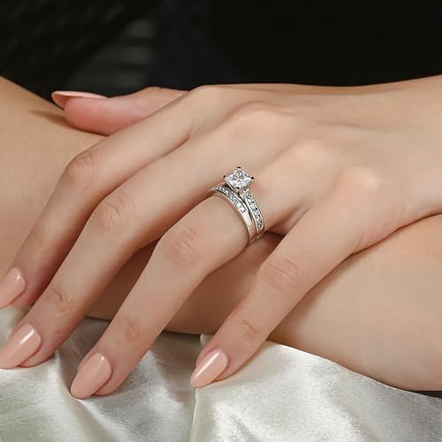 1.4 Carat (ctw) Princess Cut Wedding Ring Sets for Women S925 Sterling Silver Moissanite Bridal Sets for Wedding Anniversary4