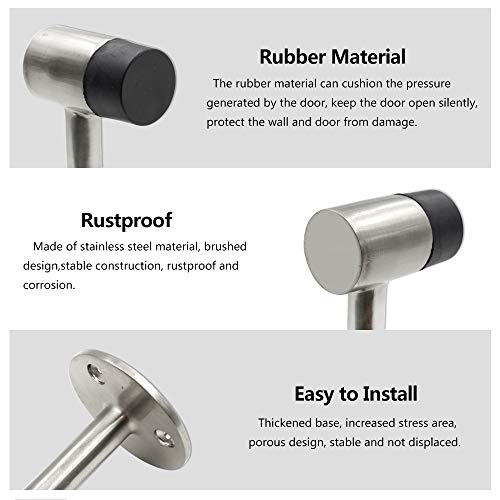 Phituoda TR210528--005 3 Inch / 75Mm Heavy Duty Floor Stop, Door Stopper Stainless Steel Brushed Nickel thumb #3