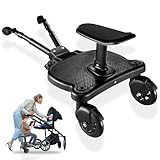 Universal Stroller Board with Detachable Seat - 2 in 1 Sit and Stand Stroller Standing Board for Most Brands of Strollers Holds Children up to 55 (Black)