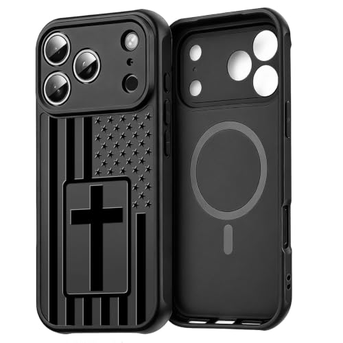 KITATA Magnetic for iPhone 18 Pro Max Case/iPhone 17 Pro Max Case 6.9" American Flag Cross US USA Patriotic Design Print [Compatible with MagSafe] Shockproof Protective Cool Pattern Matte Black TPU