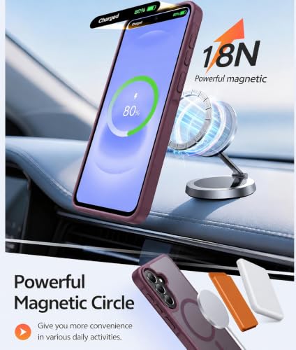 Image of Elzzi Magnetic Cover for Samsung A37 Case [MIL-Grade Drop Tested & Compatible with MagSafe] Translucent Matte TPU + Hard PC Back Cover, Anti-Scratch Shockproof Phone Case (Wine)