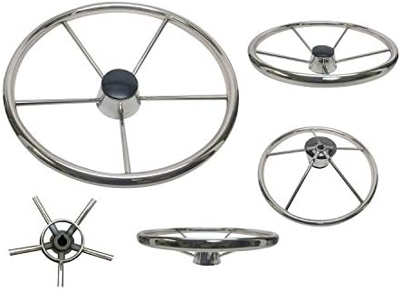 Pactrade Marine 13 1/2" Destroyer SS304 Steering Wheel 5 Spoke Plastic Black Cap