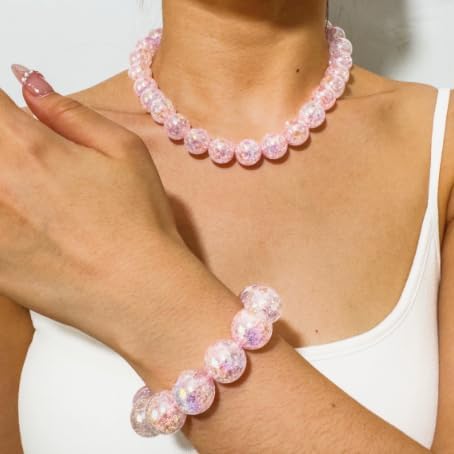 XAM Colorful Iridescent Glass Bead Choker-Necklace Bracelet Set Y2K Kawaii image 2